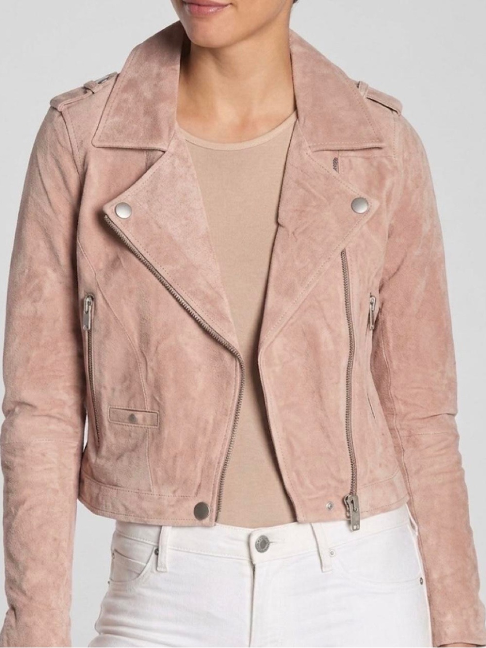 NWOT Blank NYC SL8 Genuine Suede Blush Pink Moto Jacket Size L